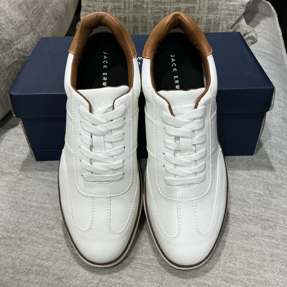 NWT Jack Erwin Wyatt T-Toe Sneaker White Tan Leather Mens 8.5